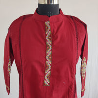Maroon Embroidered Cotton Co-Ord Set