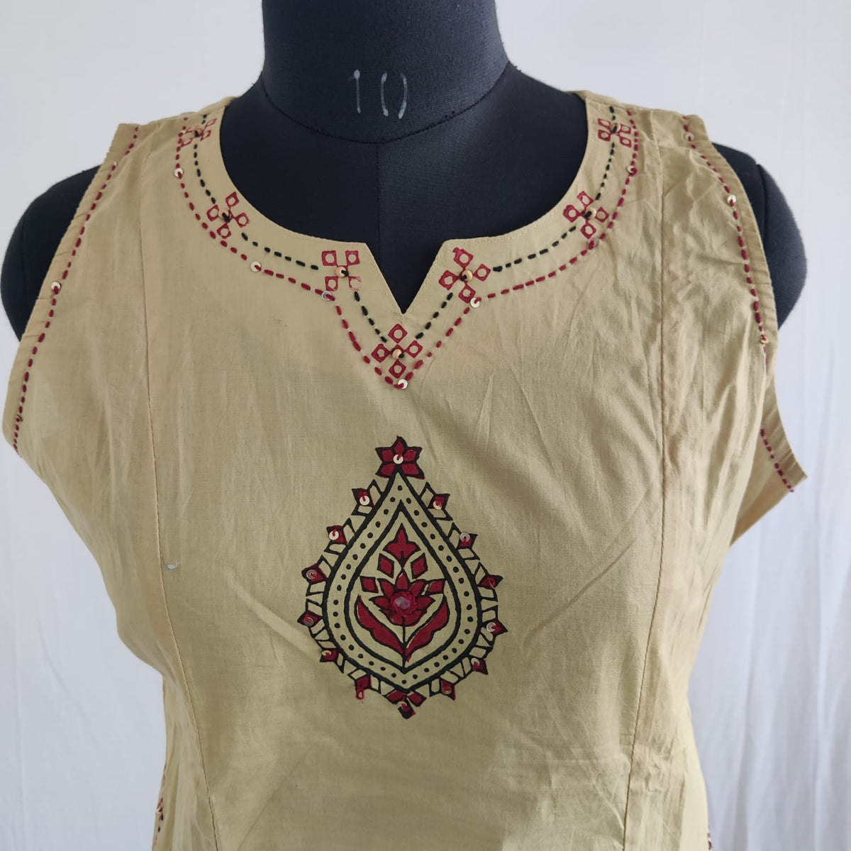 Beige Embroidered Cotton Co-Ord Set