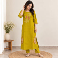 Pista Green Embroidered Cotton Co-Ord Set