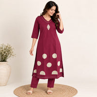 Beetroot Wine Embroidered Cotton Co-Ord Set
