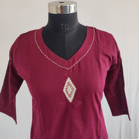Beetroot Wine Embroidered Cotton Co-Ord Set