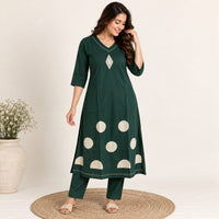 Green Embroidered Cotton Co-Ord Set