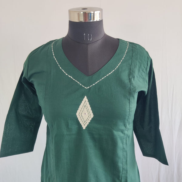 Green Embroidered Cotton Co-Ord Set