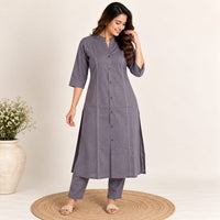 Grey Embroidered Cotton Co-Ord Set