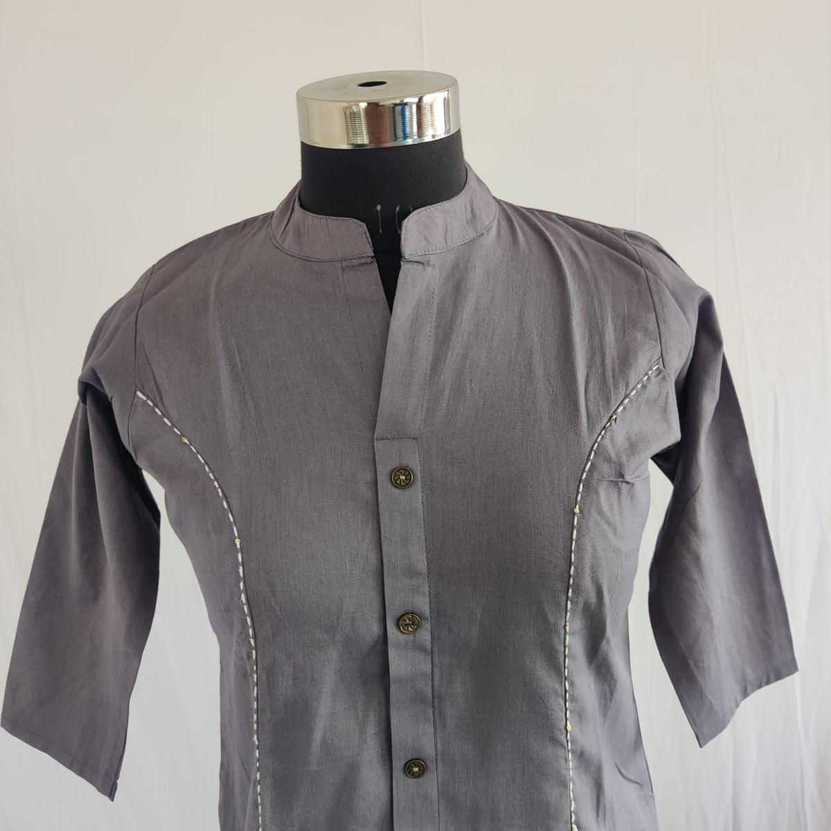 Grey Embroidered Cotton Co-Ord Set