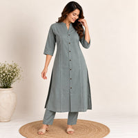 Ash Blue Embroidered Cotton Co-Ord Set