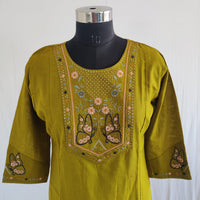 Green Butterfly Embroidered Cotton Co-Ord Set