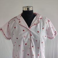 Pink Floral Printed Pure Cotton Full Open Long Polo Shirt Dress | Side Pocket | Free Size | Chest Width 44″| Length 44″