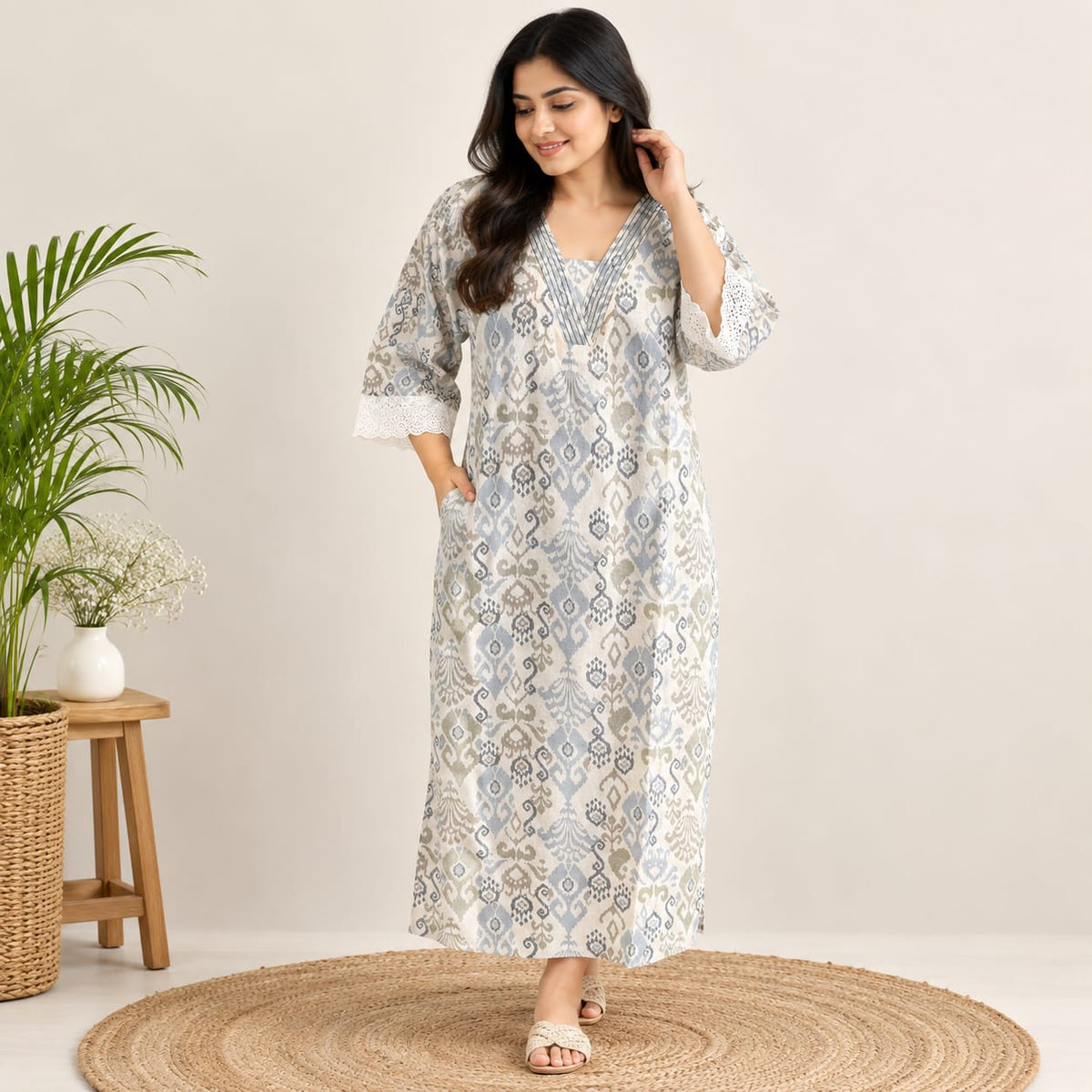 Blue Ikat Khadi Cotton Kurti