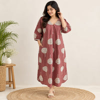 Onion Pink Floral Khadi Cotton Kurti