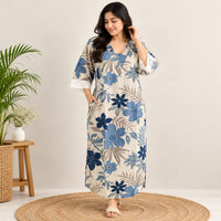 Blue Floral Khadi Cotton Kurti