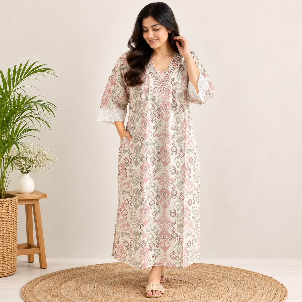 Peach Ikat Khadi Cotton Kurti