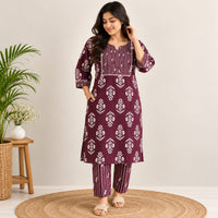 Wine Printed Cotton Co-Ord Set