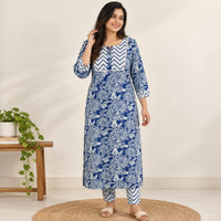 Blue Floral Printed Cotton Co-Ord Set