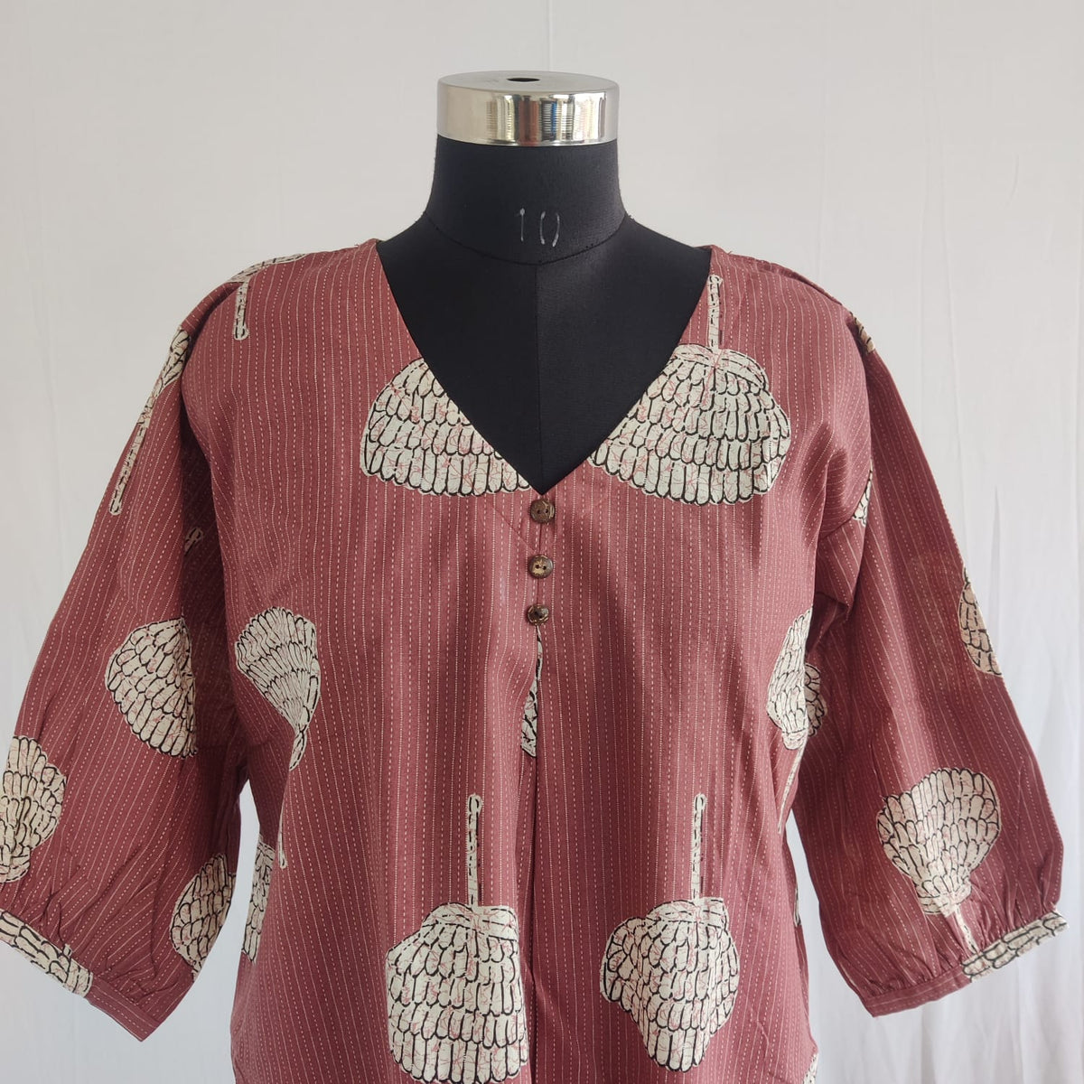 Onion Pink Floral Khadi Cotton Kurti