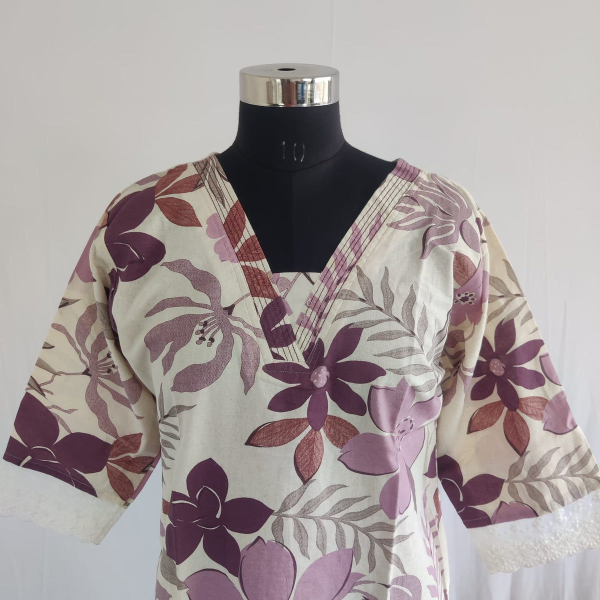Wine Floral Khadi Cotton Kurti
