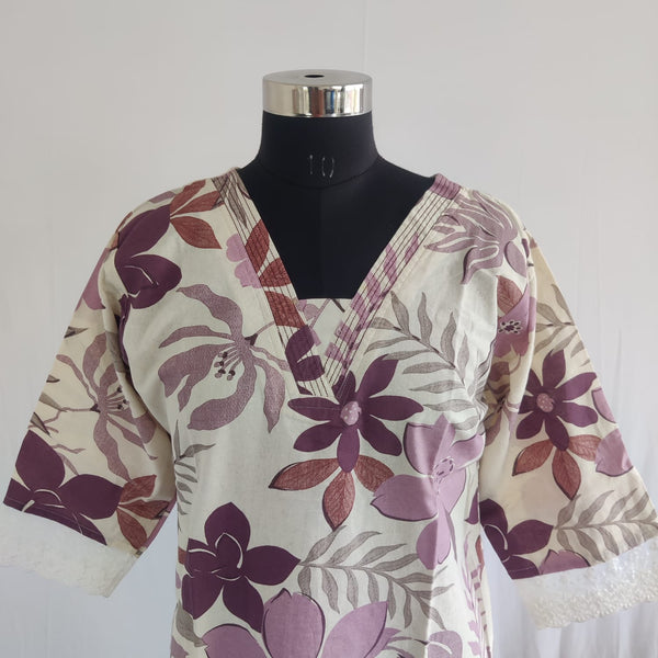 Wine Floral Khadi Cotton Kurti