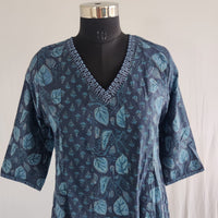 Navy Blue Printed Cotton 3 Piece Set