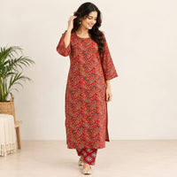 Green Printed Maroon Cotton Co-Ord Set