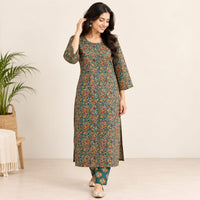 Yellow Printed Green Cotton Co-Ord Set