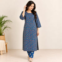 Maroon Printed Blue Cotton Co-Ord Set