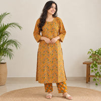 Green Printed Mustard Yellow Cotton Co-Ord Set