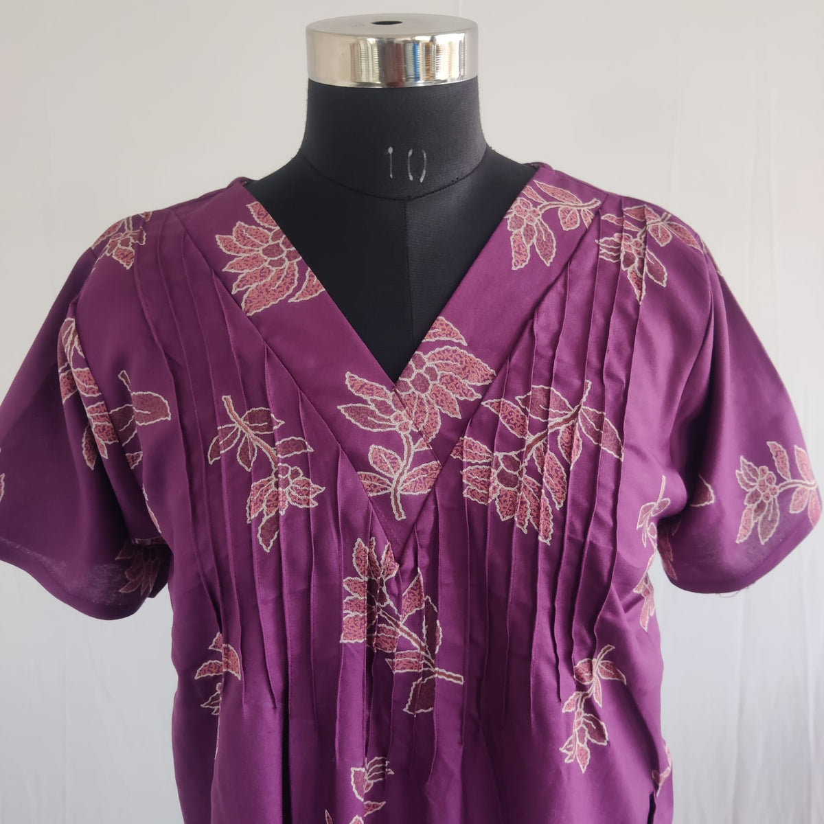 Wine Floral Printed V-Neck Alfine Churidar Cut Nighty | Free Size | Chest Width 44″| Length 56″