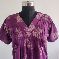 Wine Floral Printed V-Neck Alfine Churidar Cut Nighty | Free Size | Chest Width 44″| Length 56″