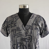 Grey Printed Navy Blue Printed V-Neck Alfine Churidar Cut Nighty | Free Size | Chest Width 44″| Length 56″