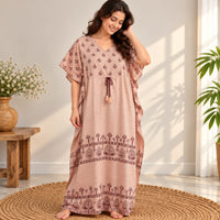 Peach Printed Premium Cotton Non Feeding Kaftan | Free Size | Chest Width 44″| Length 56″