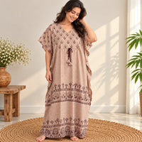 Brown Printed Premium Cotton Non Feeding Kaftan | Free Size | Chest Width 44″| Length 56″