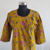 Pink Floral Printed Yellow Cotton Co-Ord Set