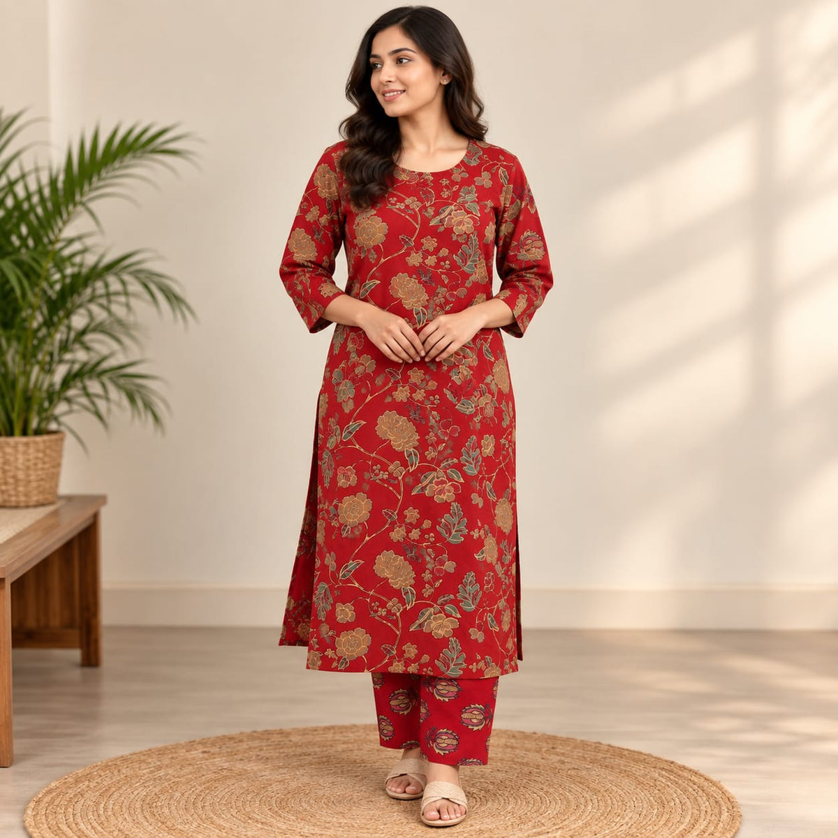 Maroon Printed Cotton Co-Ord Set