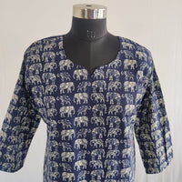 Elephant Printed Navy Blue Cotton Co-Ord Set
