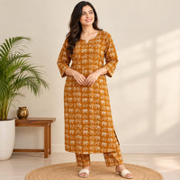 Elephant Printed Mustard Yellow Cotton Co-Ord Set