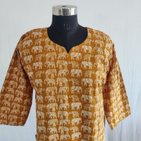 Elephant Printed Mustard Yellow Cotton Co-Ord Set