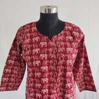 Elephant Printed Maroon Cotton Co-Ord Set