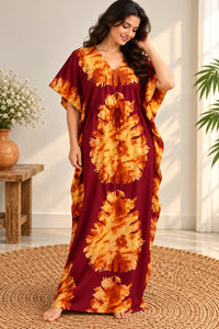 Red Batik Printed Premium Cotton Non Feeding Kaftan | Free Size | Chest Width 44″| Length 56″