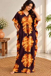 Coffee Brown Batik Printed Premium Cotton Non Feeding Kaftan | Free Size | Chest Width 44″| Length 56″