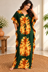 Green Batik Printed Premium Cotton Non Feeding Kaftan | Free Size | Chest Width 44″| Length 56″