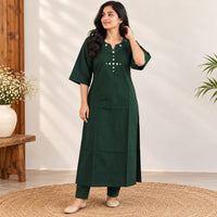 Green Embroidered Cotton Co-Ord Set