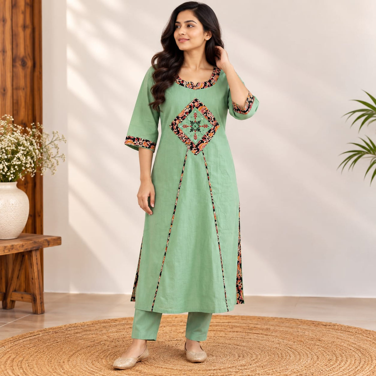 Pastel Green Embroidered Cotton Co-Ord Set