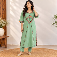 Pastel Green Embroidered Cotton Co-Ord Set