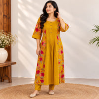 Mustard Yellow Floral Printed Cotton Co-Ord Set