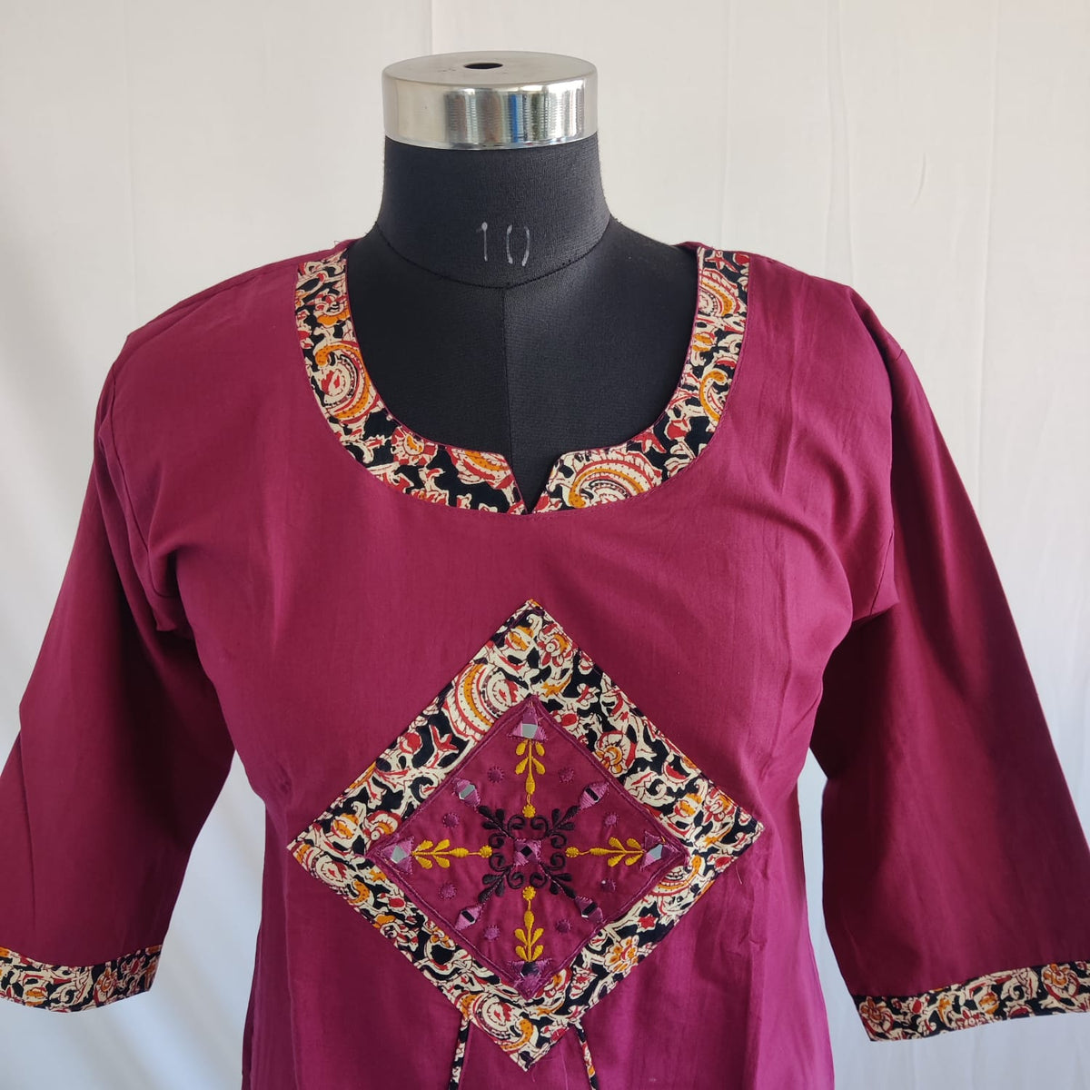 Wine Embroidered Cotton Co-Ord Set