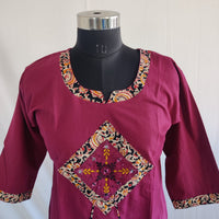 Wine Embroidered Cotton Co-Ord Set