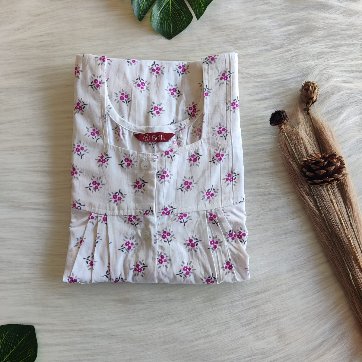 Purple Floral Printed White Premium Cotton Full Open Labour Room Nighty | Free Size | Chest Width 44"| Length 54"-56"