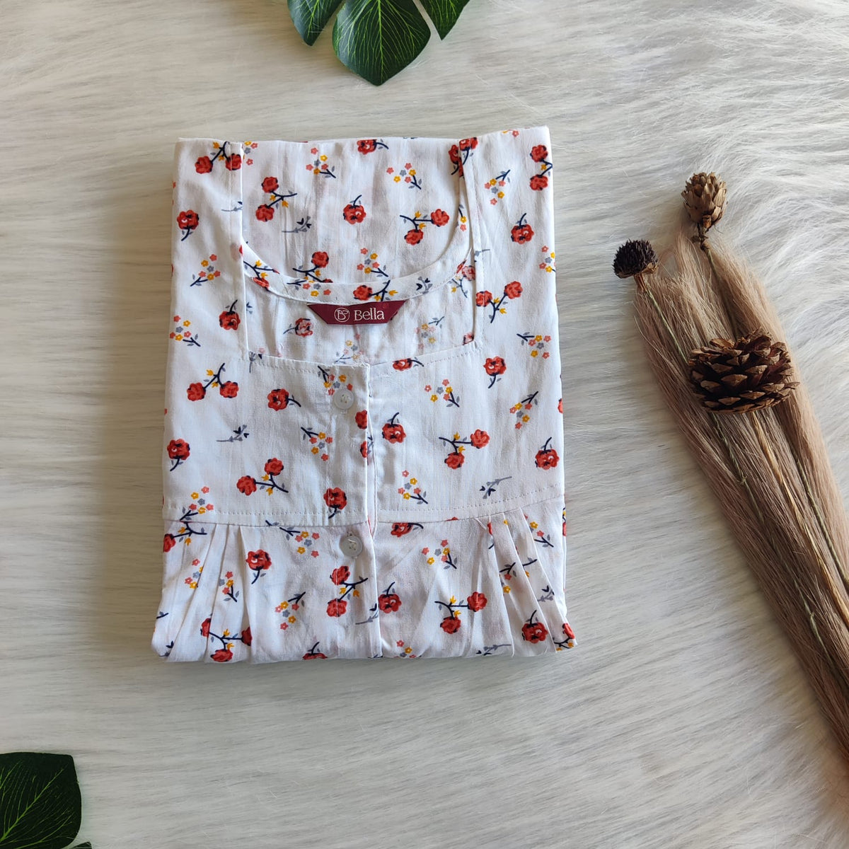 Orange Floral Printed White Premium Cotton Full Open Labour Room Nighty | Free Size | Chest Width 44"| Length 54"-56"