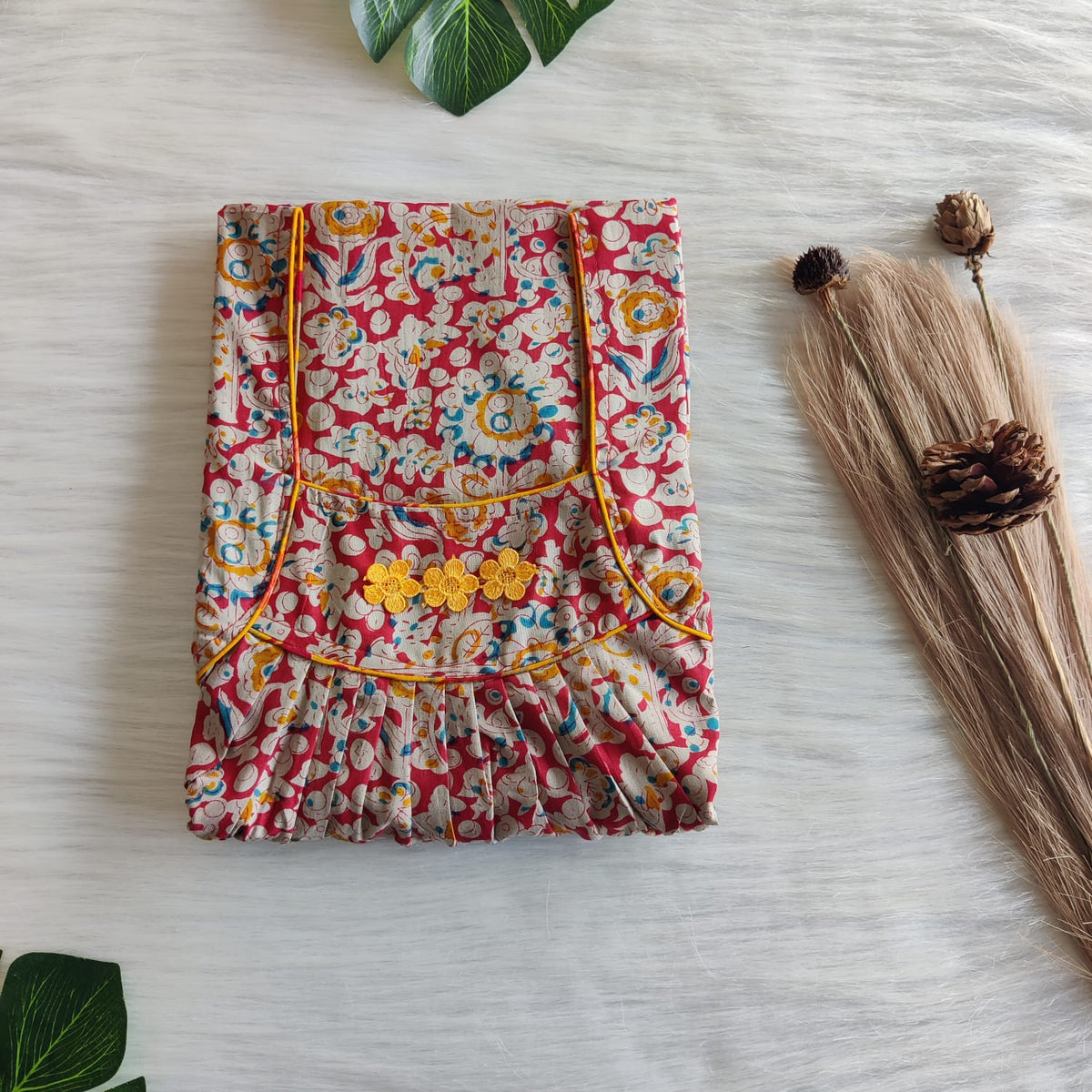 Red Floral Printed Premium Cotton Three Flower Nighty |Free Size | Chest Width 44"| Length 54"-55"