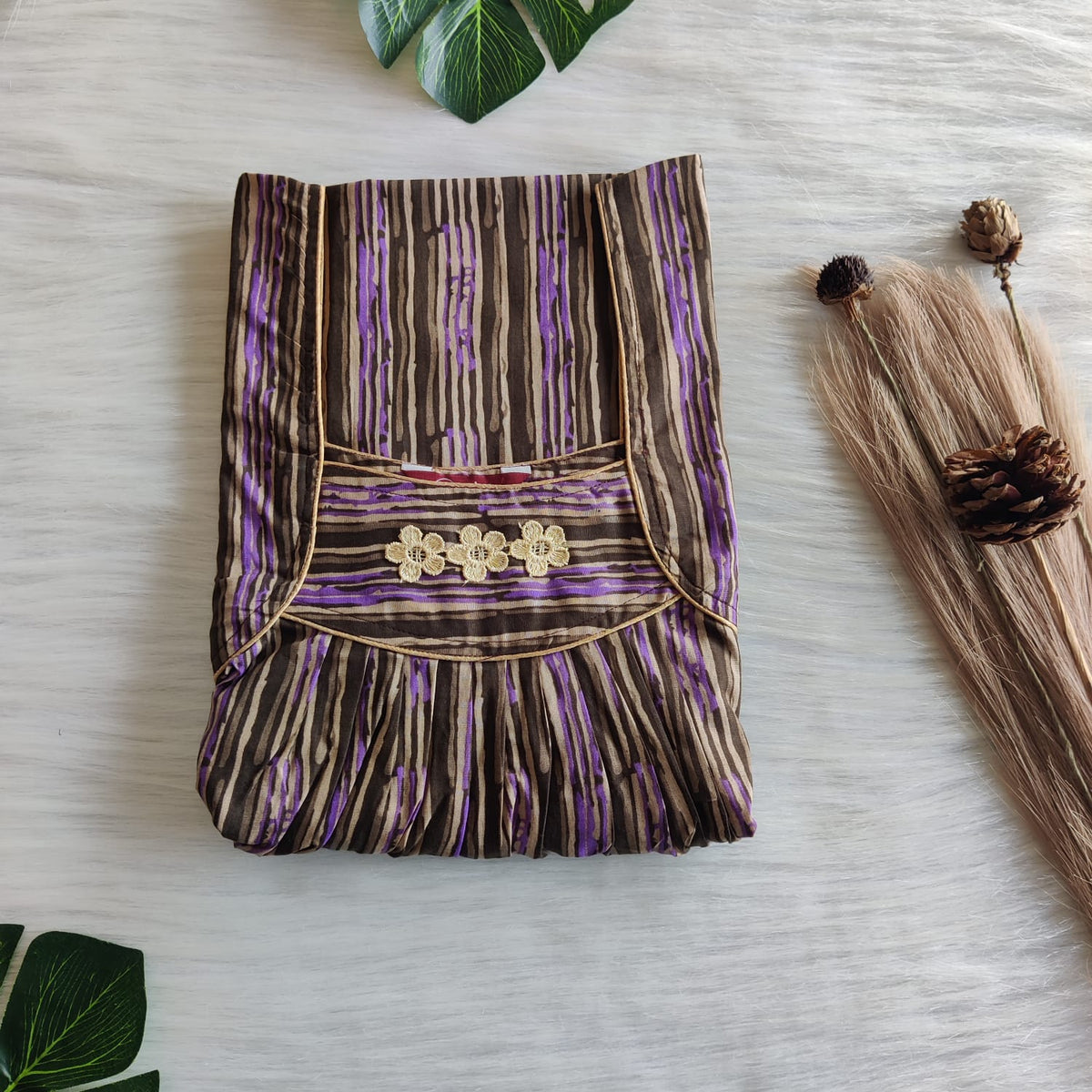 Brown And Violet Printed Premium Cotton Three Flower Nighty |Free Size | Chest Width 44"| Length 54"-55"
